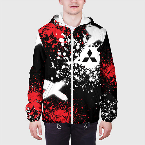 Мужская куртка Митсубиси на фоне граффити и брызг красок / 3D-Белый – фото 3