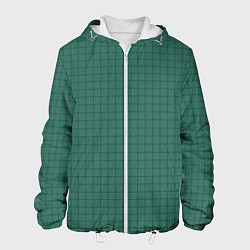 Куртка с капюшоном мужская Патиново-зелёный в клетку, цвет: 3D-белый