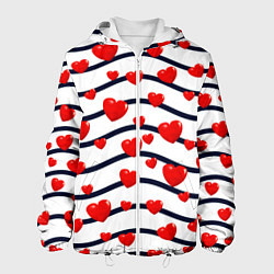 Куртка с капюшоном мужская Сердца на линиях, цвет: 3D-белый