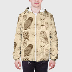 Куртка с капюшоном мужская Эскизы сов тетрадный лист в клетку, цвет: 3D-белый — фото 2