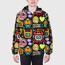 Куртка с капюшоном мужская Feel good every day motivation monsters pattern, цвет: 3D-черный — фото 2