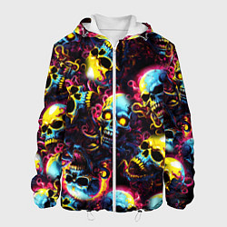 Куртка с капюшоном мужская Разноцветные черепушки с щупальцами, цвет: 3D-белый