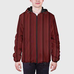 Куртка с капюшоном мужская Тёмно-красный в полоску, цвет: 3D-черный — фото 2