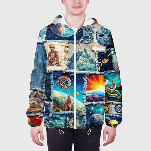Мужская куртка Разнообразие миров - пэчворк / 3D-Белый – фото 3