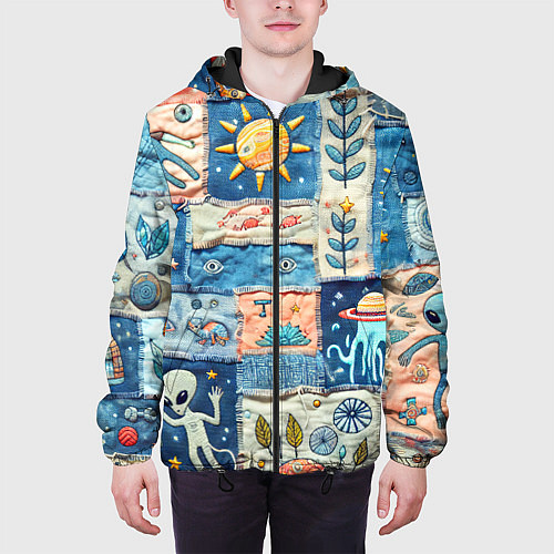 Мужская куртка Инопланетные обитатели на пэчворке / 3D-Черный – фото 3