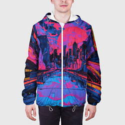 Куртка с капюшоном мужская Город в психоделических цветах, цвет: 3D-белый — фото 2