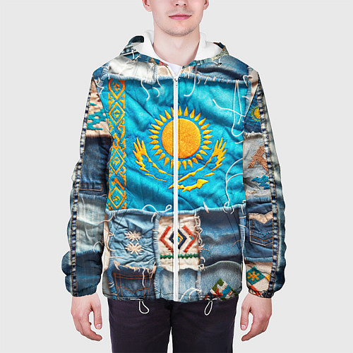 Мужская куртка Пэчворк джинсы в Казахстане / 3D-Белый – фото 3
