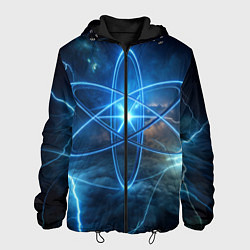 Куртка с капюшоном мужская Светящийся атом и молнии, цвет: 3D-черный