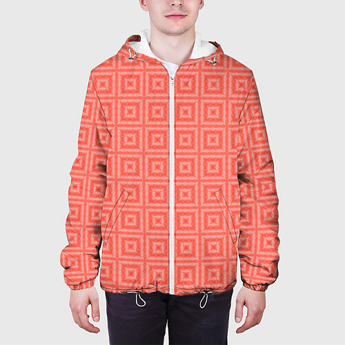 Мужская куртка Кораллового цвета геометрический клетчатый узор / 3D-Белый – фото 3