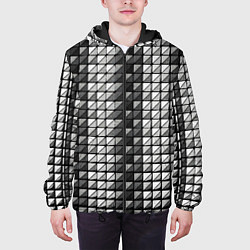 Куртка с капюшоном мужская Чёрно-белые квадраты, цвет: 3D-черный — фото 2