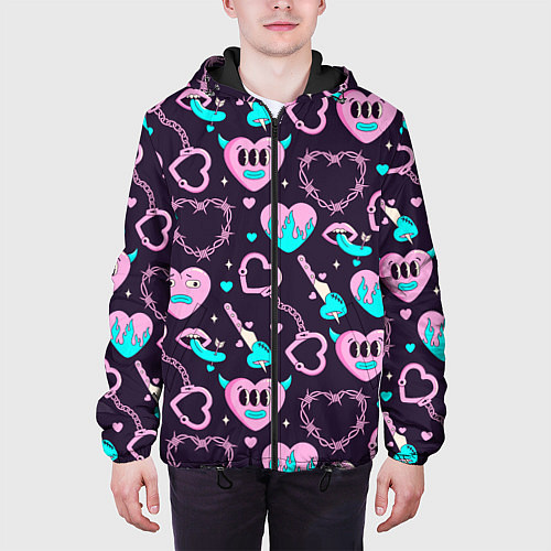 Мужская куртка Узор сердец и колючих проволок / 3D-Черный – фото 3