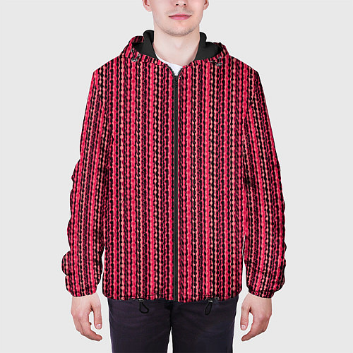 Мужская куртка Красно-розовый искажённые полосы / 3D-Черный – фото 3
