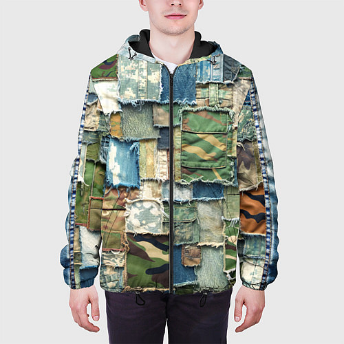 Мужская куртка Джинсы с камуфляжем пэчворк / 3D-Черный – фото 3