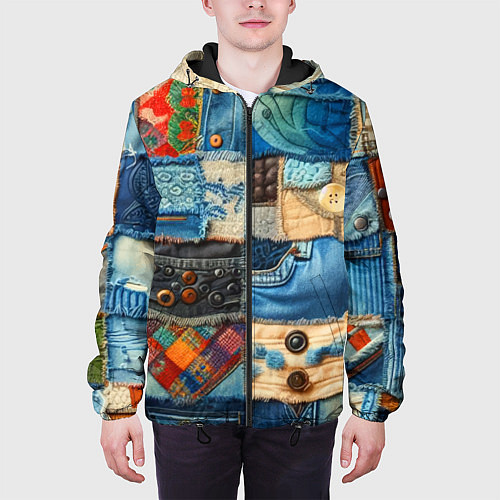 Мужская куртка Vanguard denim patchwork - ai art / 3D-Черный – фото 3