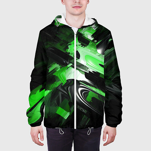 Мужская куртка Green dark abstract geometry style / 3D-Белый – фото 3
