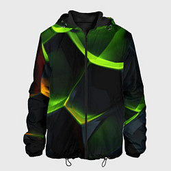 Куртка с капюшоном мужская Green neon abstract geometry, цвет: 3D-черный