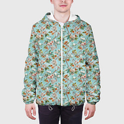Куртка с капюшоном мужская Паттерн цветочный из сирени, цвет: 3D-белый — фото 2