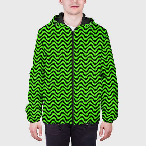 Мужская куртка Искажённые полосы кислотный зелёный / 3D-Черный – фото 3