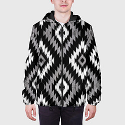 Куртка с капюшоном мужская Геометрический узор икат - ромбы, цвет: 3D-черный — фото 2