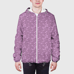 Куртка с капюшоном мужская Розовый сиреневый цветочный однотонный узор, цвет: 3D-белый — фото 2
