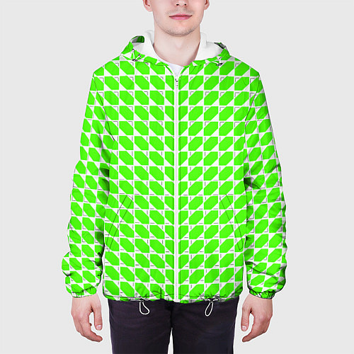 Мужская куртка Зелёные лепестки шестиугольники / 3D-Белый – фото 3