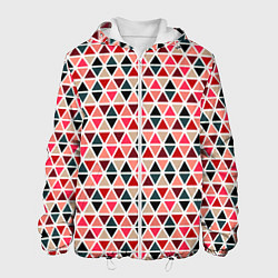 Куртка с капюшоном мужская Бирюзово-розовый геометричный треугольники, цвет: 3D-белый