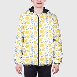 Куртка с капюшоном мужская Летний вайб - паттерн лимонов, цвет: 3D-черный — фото 2