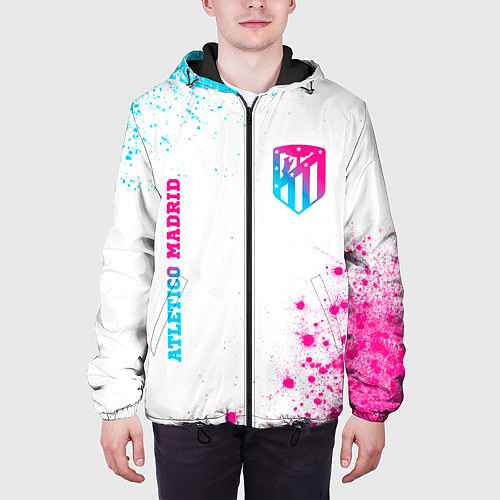 Мужская куртка Atletico Madrid neon gradient style вертикально / 3D-Черный – фото 3