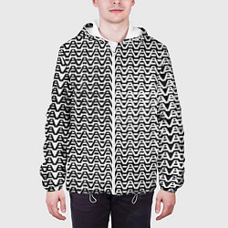 Куртка с капюшоном мужская Чёрно-белые волнистые линии, цвет: 3D-белый — фото 2