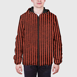 Куртка с капюшоном мужская Тёмный коралловый полосы, цвет: 3D-черный — фото 2
