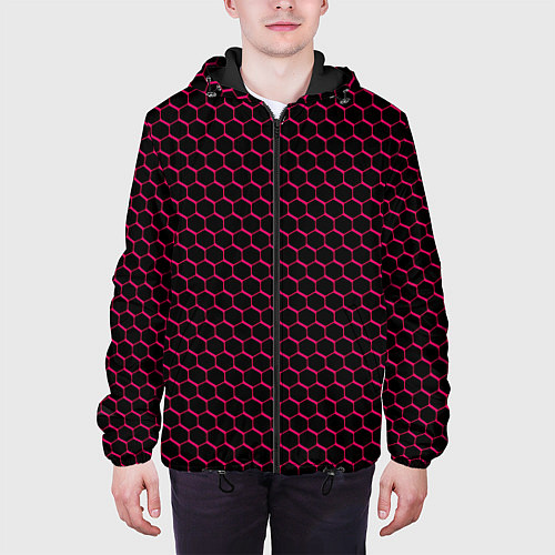 Мужская куртка Чёрно-розовый паттерн соты / 3D-Черный – фото 3