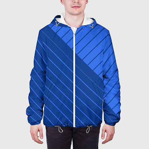 Мужская куртка Сине-голубой косые полосы / 3D-Белый – фото 3