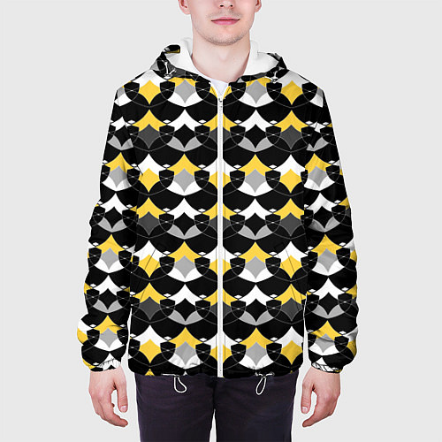 Мужская куртка Желто черный с белым геометрический узор / 3D-Белый – фото 3
