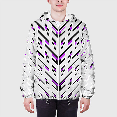Мужская куртка Black and purple stripes on a white background / 3D-Белый – фото 3