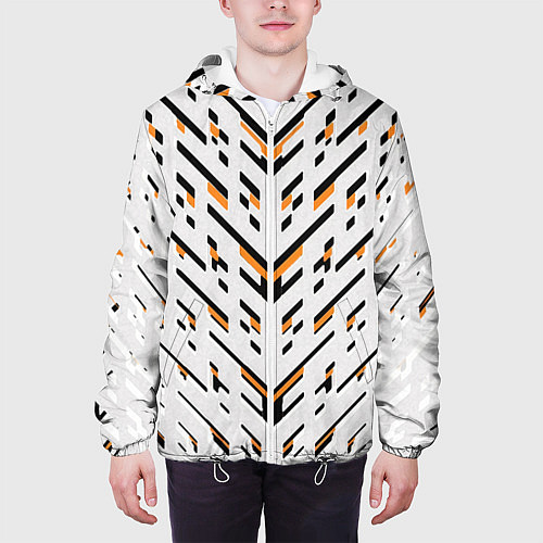 Мужская куртка Чёрные и жёлтые полосы на белом фоне / 3D-Белый – фото 3
