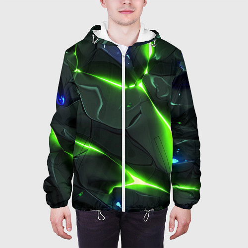 Мужская куртка Яркий неоновый свет из разлома плит / 3D-Белый – фото 3