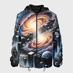 Куртка с капюшоном мужская Слияние двух галактик - неоновое свечение, цвет: 3D-черный