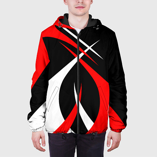 Мужская куртка Красные и белые линии / 3D-Черный – фото 3
