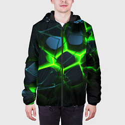 Куртка с капюшоном мужская Зеленый неон и разлом плит, цвет: 3D-черный — фото 2