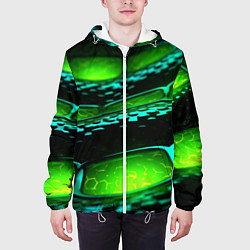 Куртка с капюшоном мужская Зеленая змеиная абстрактная текстура, цвет: 3D-белый — фото 2