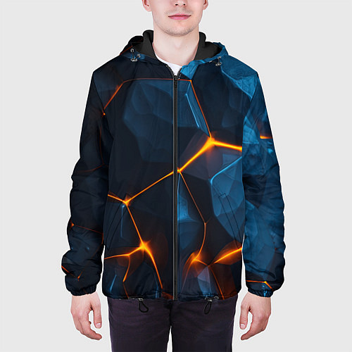 Мужская куртка Разлом плит с оранжевым свечением / 3D-Черный – фото 3