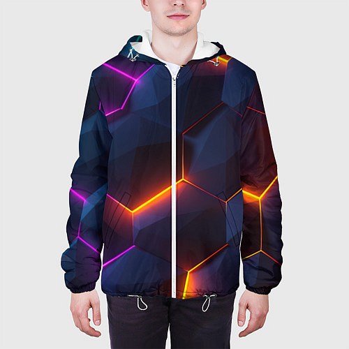 Мужская куртка Неоновая яркая геометрическая абстракция со светом / 3D-Белый – фото 3