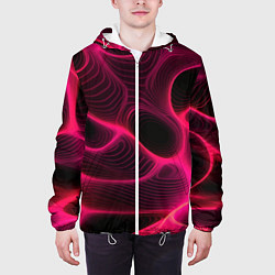 Куртка с капюшоном мужская Неоновая яркая геометрическая абстракция со светом, цвет: 3D-белый — фото 2