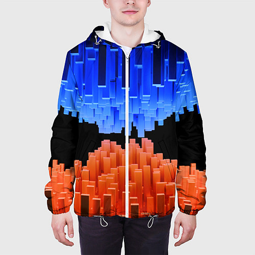 Мужская куртка Стягивающиеся в центре синие и оранжевые блоки / 3D-Белый – фото 3