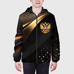 Куртка с капюшоном мужская Золотой герб России на черно-золотой текстуре, цвет: 3D-черный — фото 2