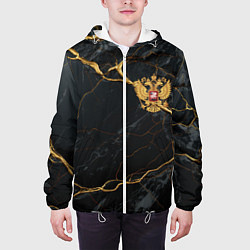 Куртка с капюшоном мужская Золотой герб России на черно-золотой текстуре, цвет: 3D-белый — фото 2