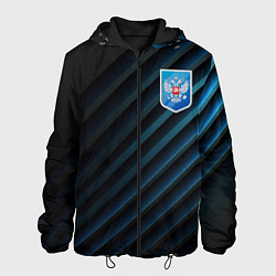 Куртка с капюшоном мужская Синяя абстракция и герб России, цвет: 3D-черный
