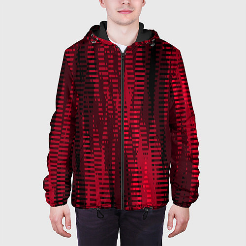Мужская куртка Тёмный красный абстрактные полосы / 3D-Черный – фото 3