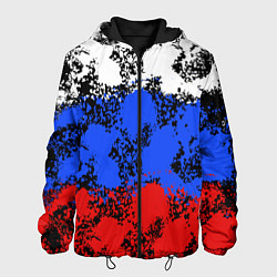Куртка с капюшоном мужская Российский флаг брызги, цвет: 3D-черный