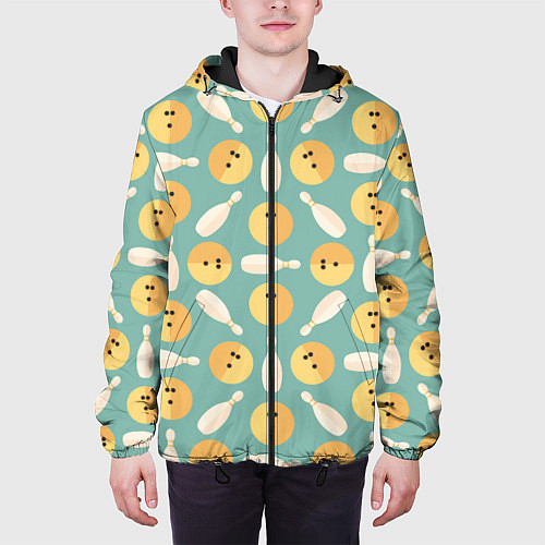 Мужская куртка Паттерн с кеглями и шарами для боулинга / 3D-Черный – фото 3
